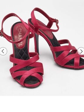 CHANEL Hot Pink Satin Strappy High Heel Sandals
